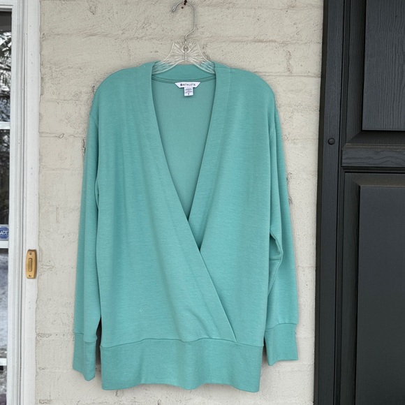 Athleta Purana Seafoam Green V-Neck Wrap Sweatshirt Size Small - Picture 6 of 12